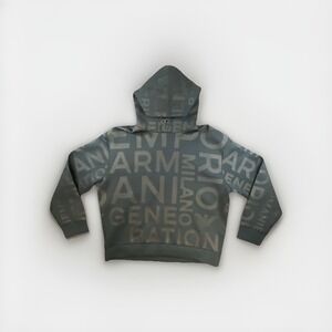 Emporio Armani All-Over Logo Hoodie Pullover Black Size XL Men's 100% Authentic